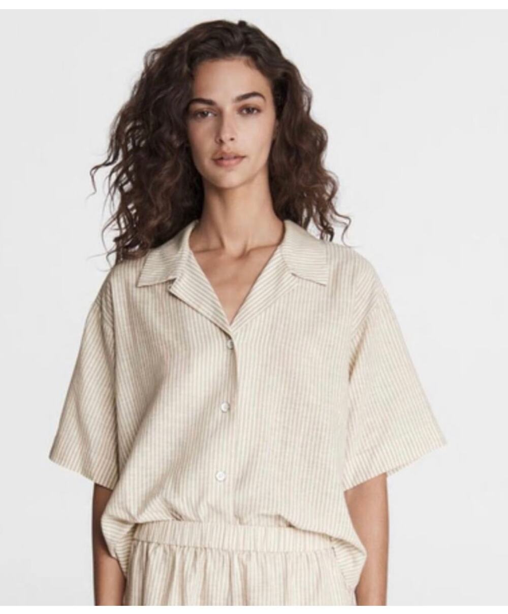 Rag & Bone Reed Short Sleeve Top Beige Stripe Print XS